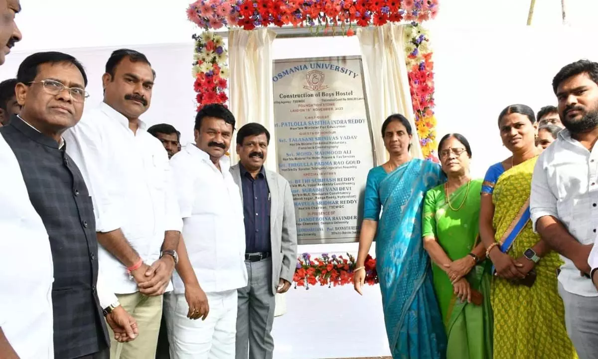 Sabitha Indra Reddy lays the foundation stone for boys hostel in OU