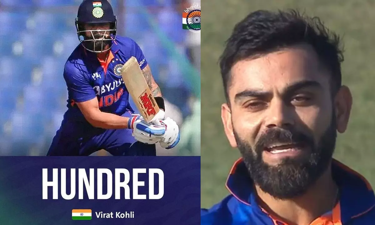 Virat Kohli mouths after first ODI hundred in three years
